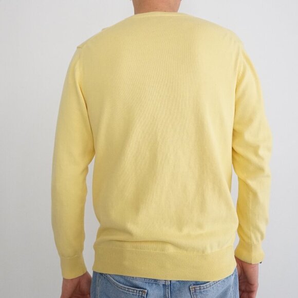 Vintage 90s Arnold Palmer Yellow Fine Knit 100% Pima Cotton V-neck Sweater Small - Picture 2 of 9